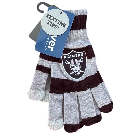 NFL Other - NFL Las Vegas Raiders Knit Texting Gloves Black Grey Striped Touchscreen NWT